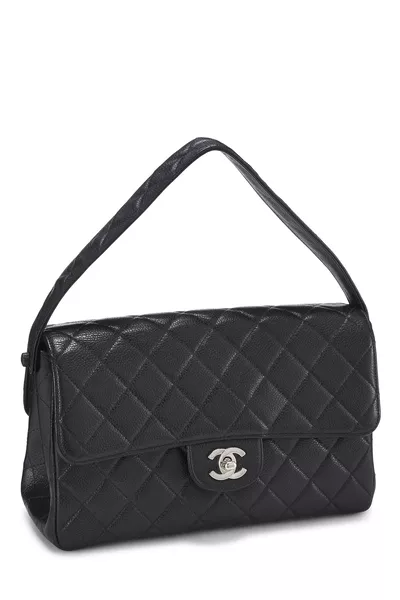 Black Quilted Caviar Double Sided Classic Flap Medium, , large