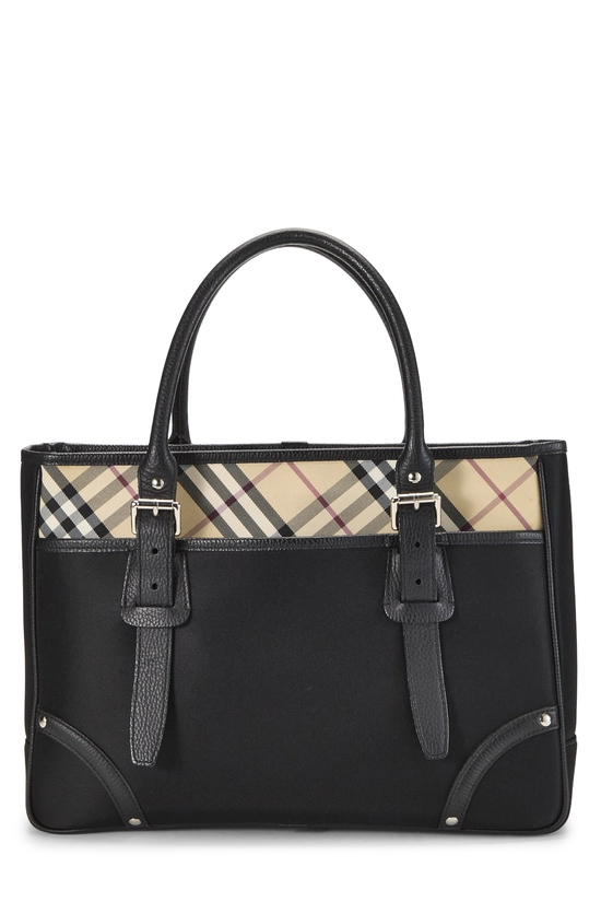 Black Nylon Check Zip Tote Medium, , large image number 0