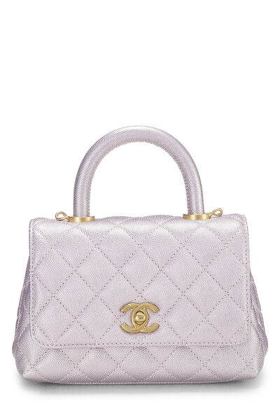 Iridescent Pink Quilted Caviar Coco Handle Bag Mini