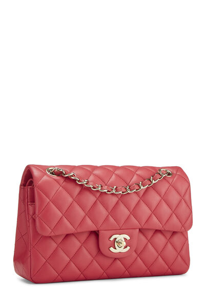 Pink Quilted Lambskin Classic Double Flap Small, , large