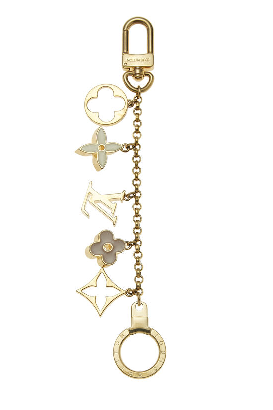 Gold & Beige Enamel Fleur De Monogram Bag Charm Chain, , large image number 0