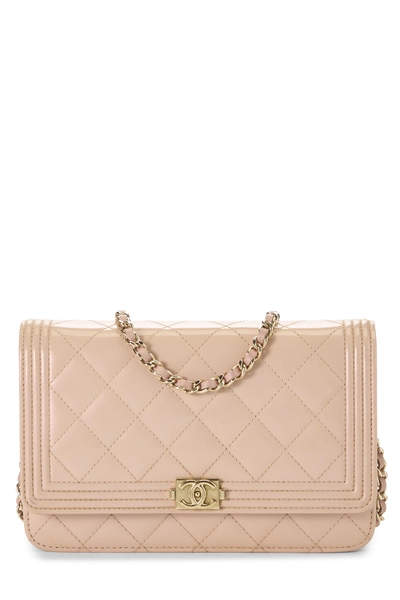 Chanel Pink Quilted Patent Leather Boy Wallet on Chain (WOC)