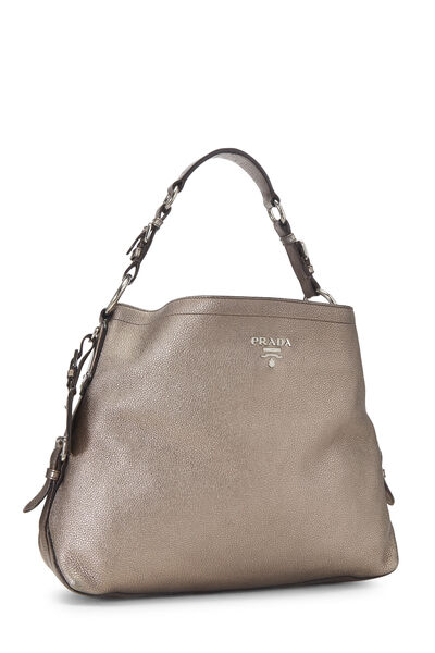 Prada Grey Metallic Hobo Bag, , large