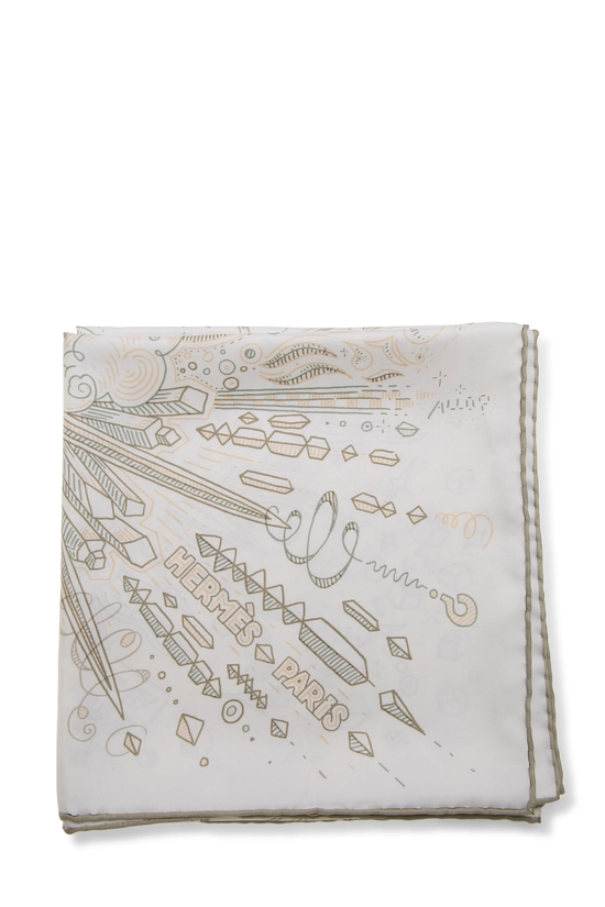 Pre-Owned White & Multicolor 'Please Hold the Line' Silk Scarf 90