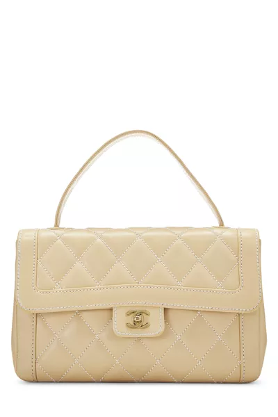 Beige Calfskin Wild Stitch Top Handle Bag