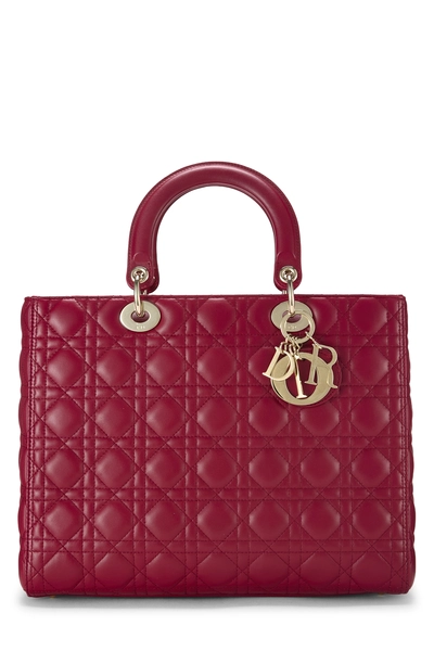 Christian Dior Red Cannage Quilted Lambskin Lady Dior Large