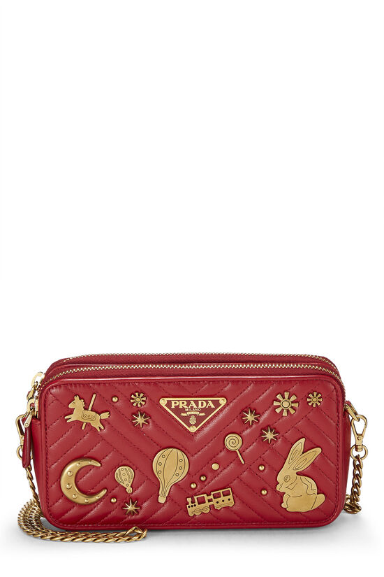 Red Leather Charms Double Zip Camera Bag, , large image number 0