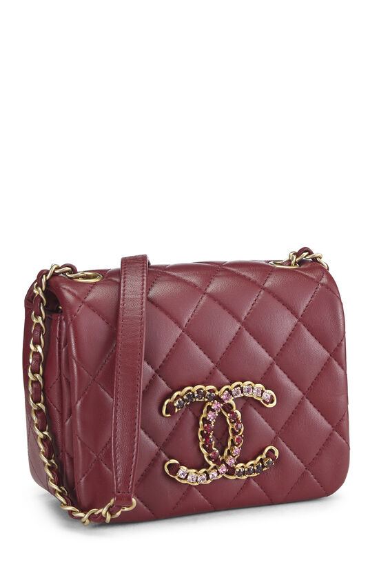 Burgundy Quilted Lambskin Crystal Flap Bag Mini, , large image number 1