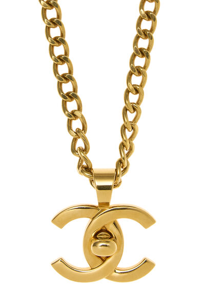 Gold 'CC' Turnlock Necklace, , large
