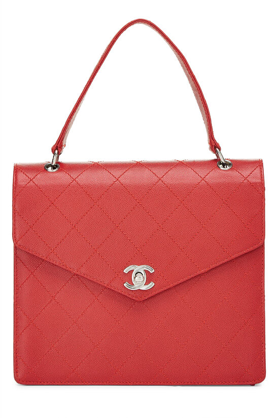 Red Quilted Caviar Top Handle Bag , , large image number 1