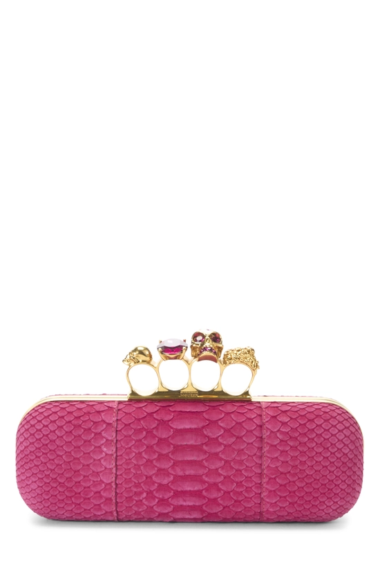Pink Python Knuckle Clutch, , large image number 0