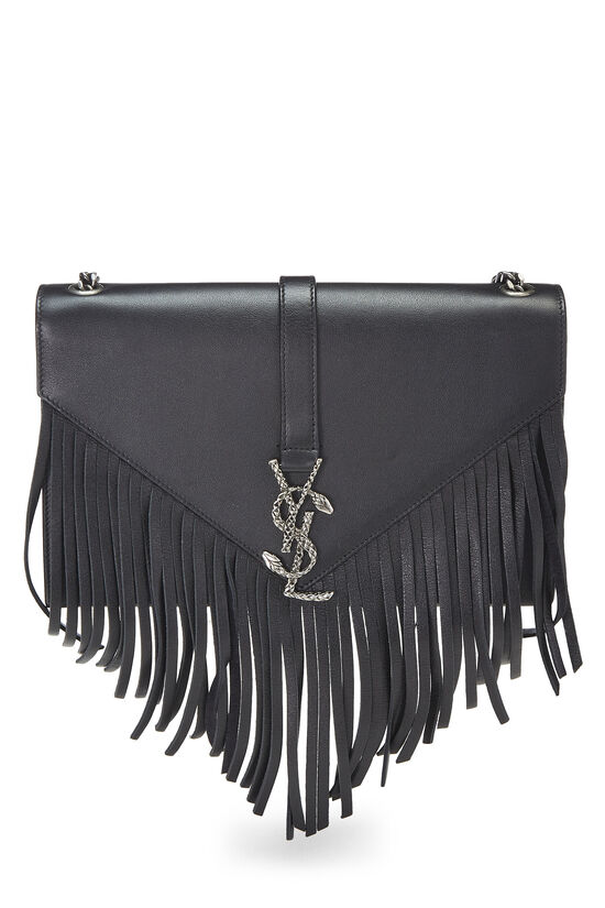 Black Leather Fringe Serpent College Shoulder Bag, , large image number 1