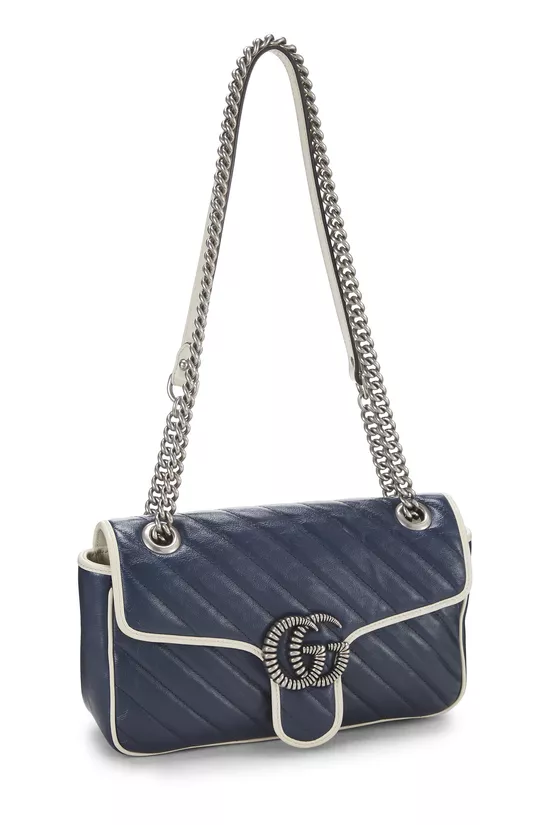 Navy Leather Torchon GG Marmont Shoulder Bag Small, , large image number 1