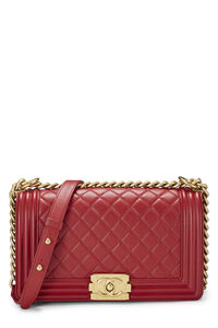 Chanel Red Quilted Calfskin Top Handle Boy Bag Medium