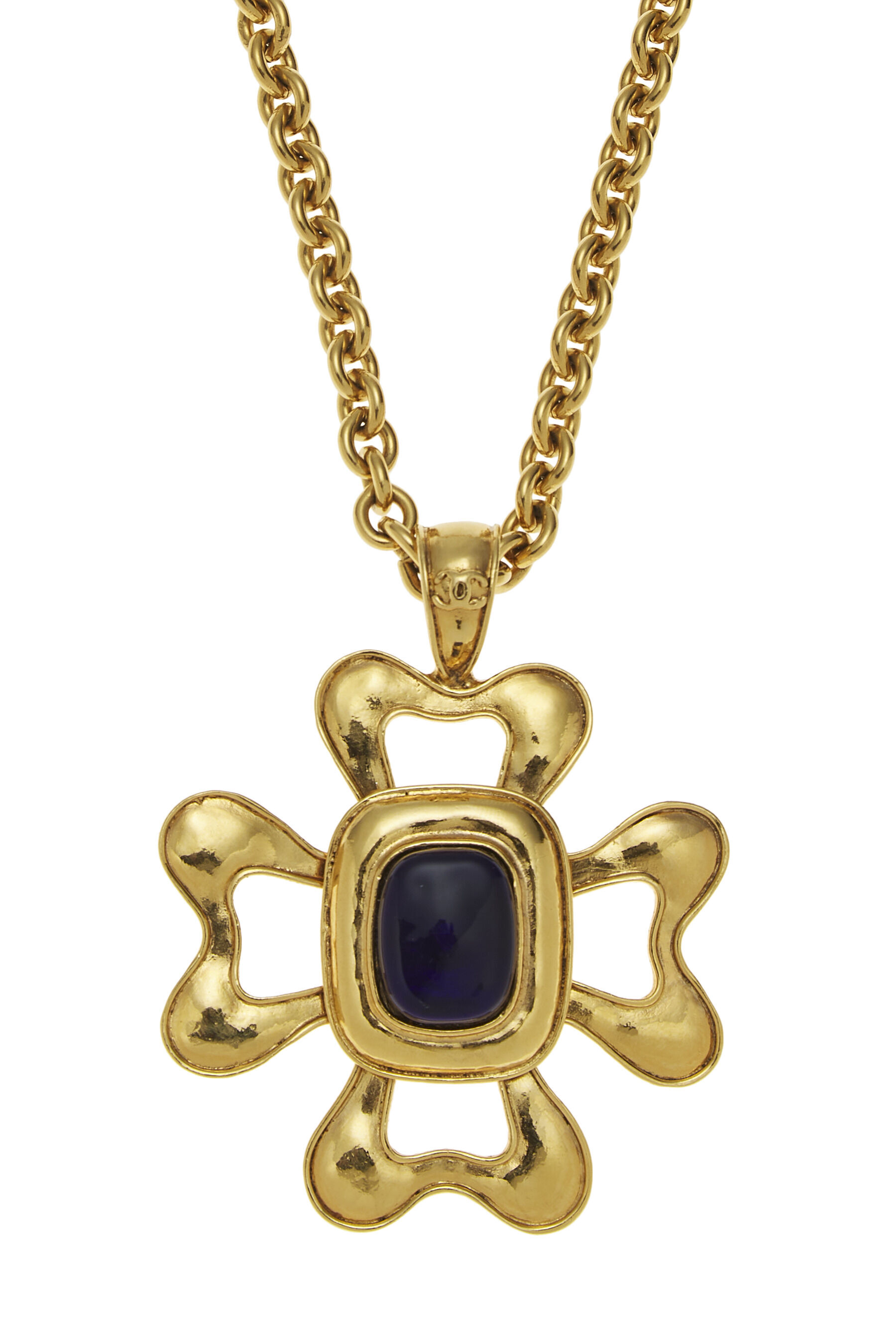 CHANEL Enamel Heart Clover CC Charm Necklace Silver 100710 | FASHIONPHILE