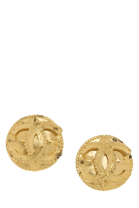 Gold 'CC' Round Earrings, , large image number 0