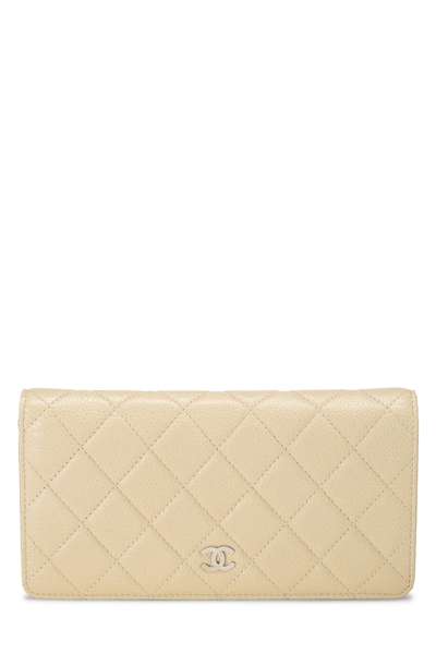 Beige Caviar Classic Long Flap Wallet