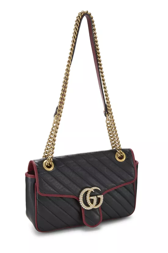 Black Leather Torchon GG Marmont Shoulder Bag Small, , large image number 1