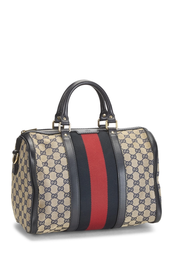 Navy GG Canvas Vintage Web Boston Bag Medium, , large image number 1