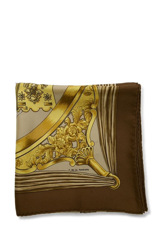 HERMES　ETRIERS　(鐙) シルクスカーフ 大判ゴールド ブラウン Pre-Owned Brown & Multicolor 'Etriers' Silk Scarf 90 QGA0572N0A02Y