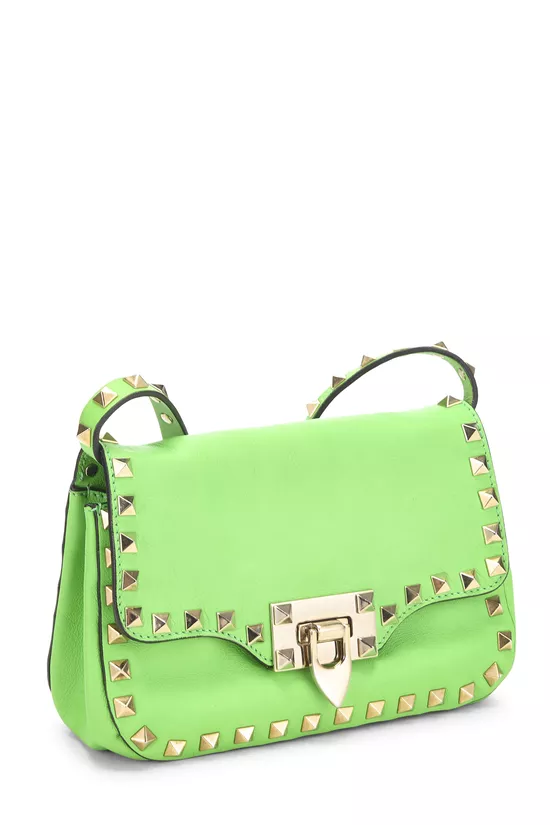 Green Leather Rockstud Flap Crossbody Bag, , large image number 1