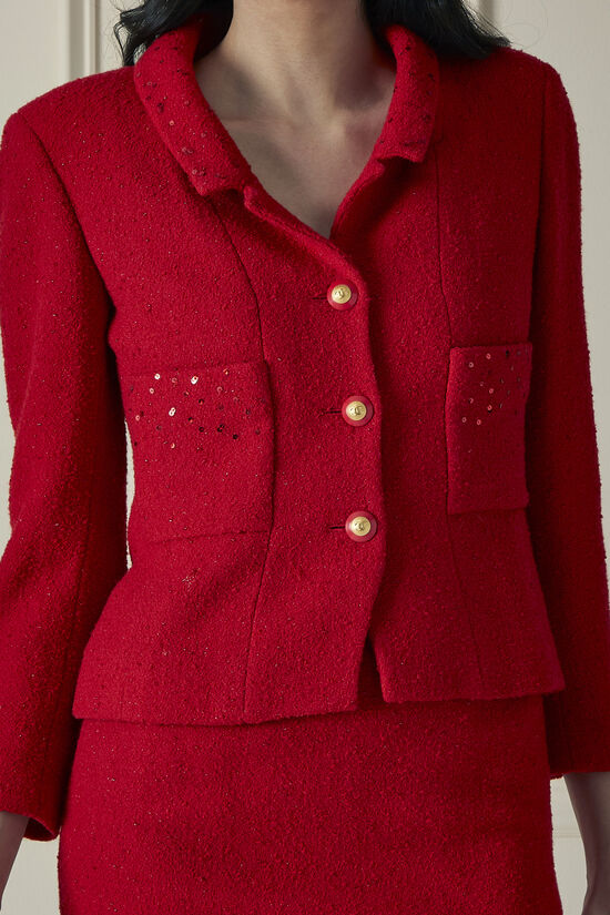 Red Tweed Skirt Suit, , large image number 2