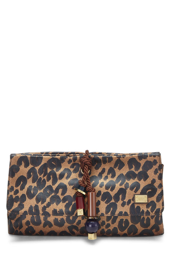Brown Leather Leopard Nocturne African Queen Clutch , , large image number 0