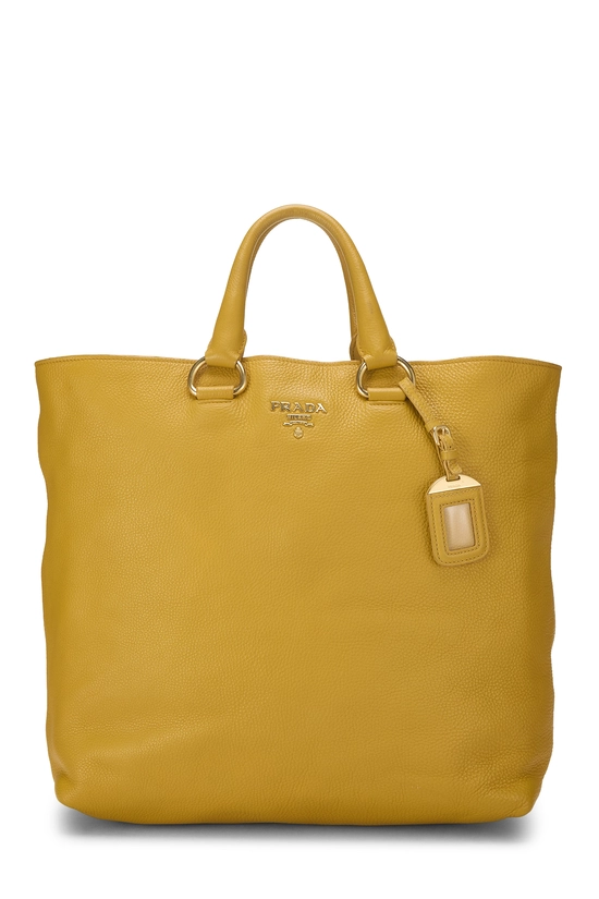 Yellow Vitello Daino Leather Shopping Tote Large, , large image number 0