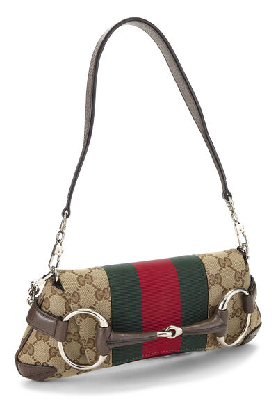 Brown Original GG Canvas Horsebit Shoulder Bag, , large