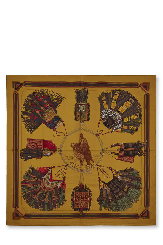 Yellow & Multicolor 'Cuirs Du Desert' Silk Scarf 90, , large image number 0