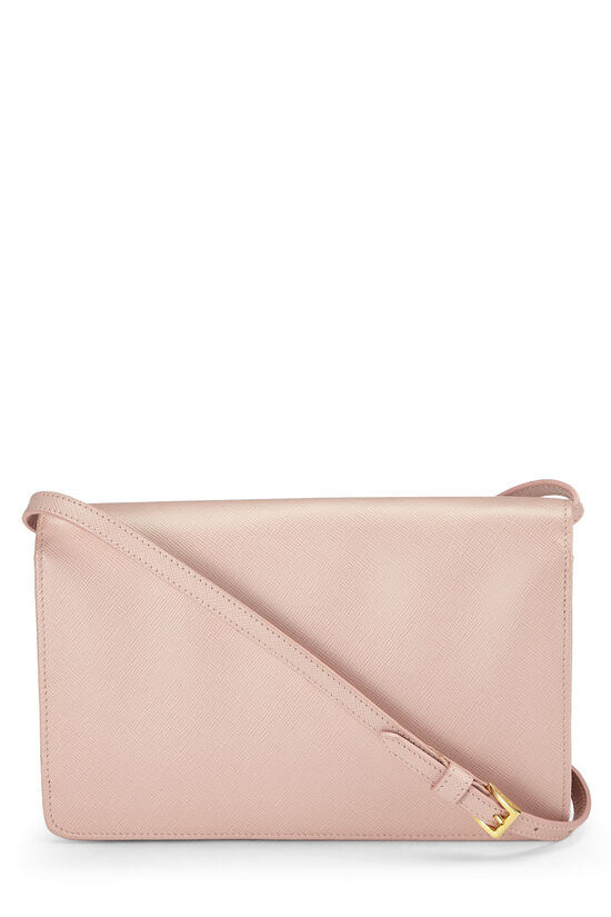 Peony Pink Saffiano Leather Wallet With Shoulder Strap