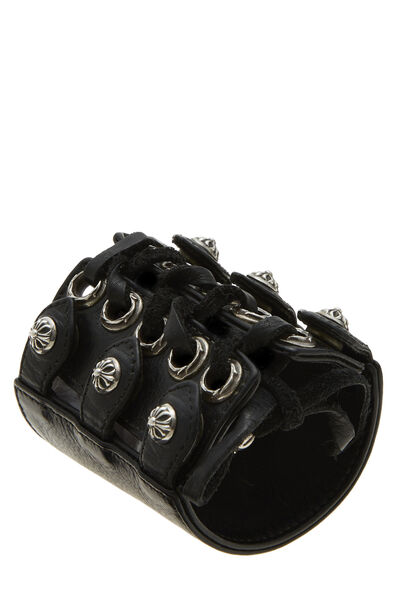 Black Leather Lace-Up Cuff, , large