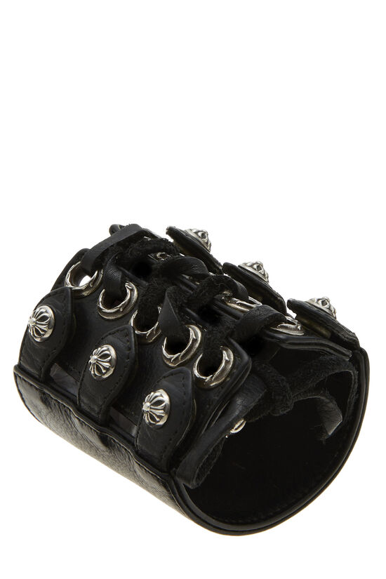 Black Leather Lace-Up Cuff, , large image number 1