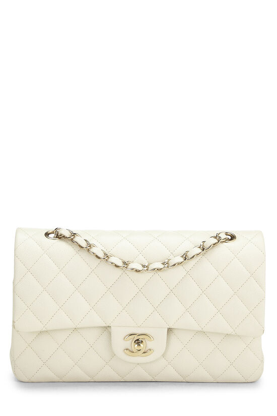 White Quilted Caviar Classic Double Flap Medium, , large image number 0