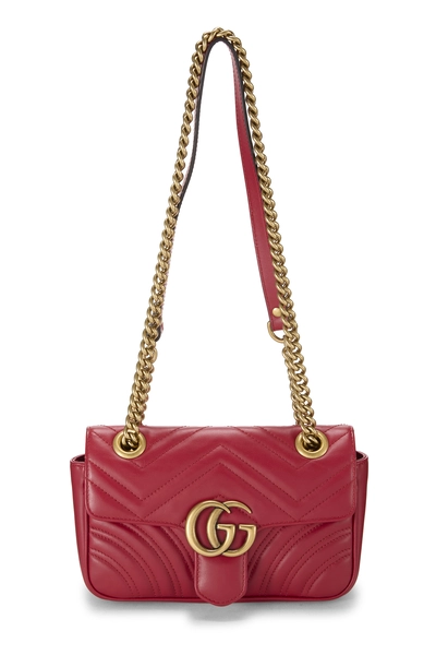 Gucci Red Leather GG Marmont Shoulder Bag Mini