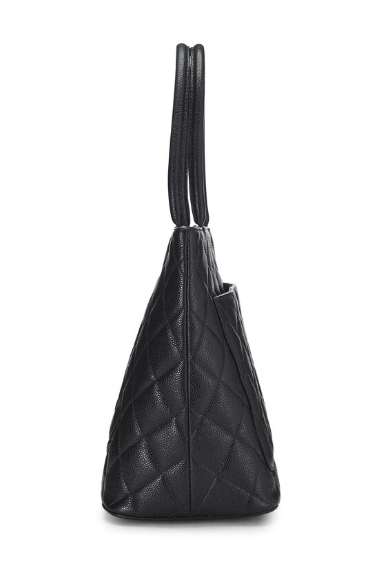 Black Quilted Caviar Medallion Tote, , large image number 2