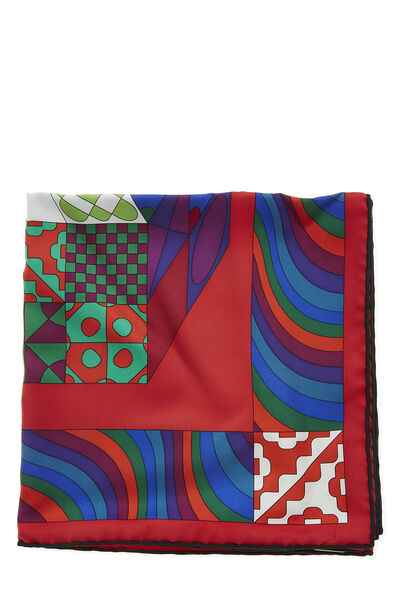 Red & Multicolor 'Bonnes Vibration' Silk Scarf 90, , large