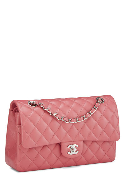 Pink Quilted Lambskin Classic Double Flap Medium, , large