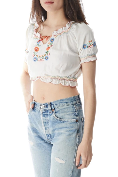 1930s White Embroidered Peasant Blouse, , large