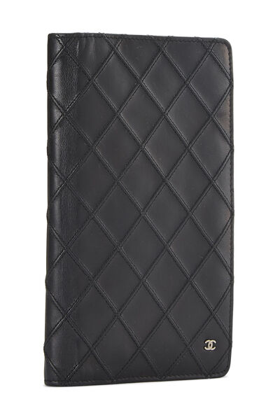 Black Quilted Lambskin Long Wallet, , large