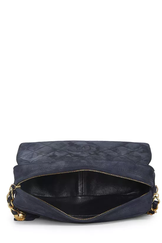 Navy Quilted Suede Pocket Camera Bag Medium, , large image number 6