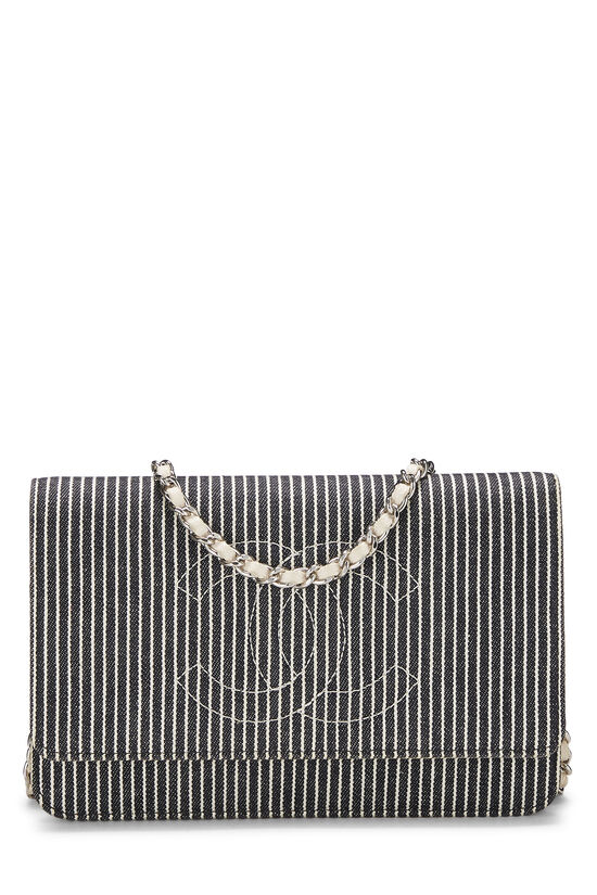 Chanel Black Striped Denim Timeless Wallet on Chain (WOC