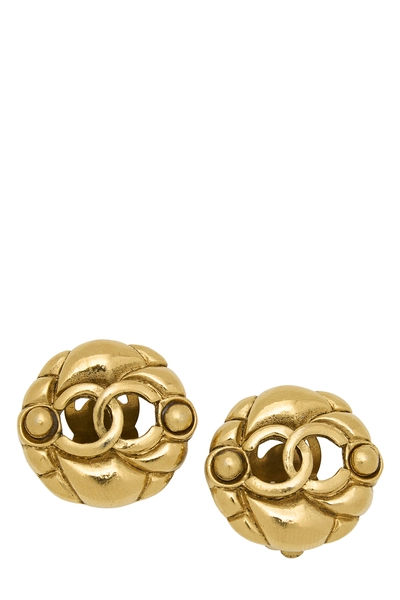 Gold 'CC' Button Earrings