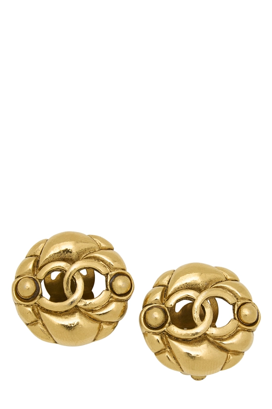 Gold 'CC' Button Earrings, , large image number 0