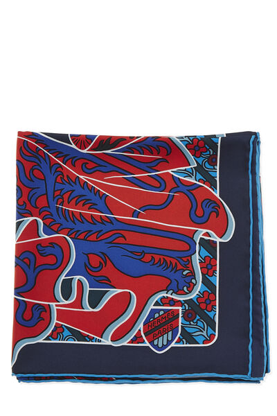 Navy & Multicolor 'Duels Oniriques' Silk Scarf 90, , large