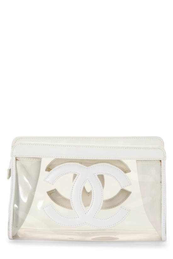 White Leather & Clear Vinyl 'CC' Pouch, , large image number 2