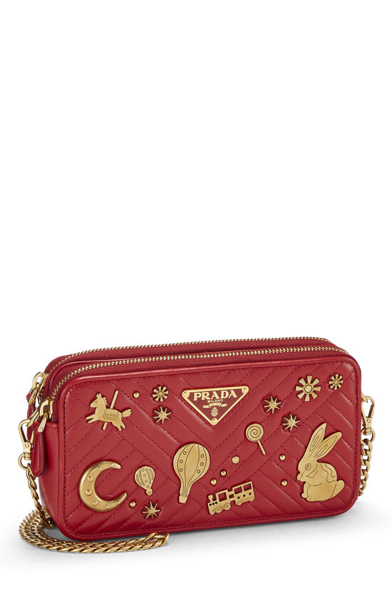 Red Leather Charms Double Zip Camera Bag, , large image number 2