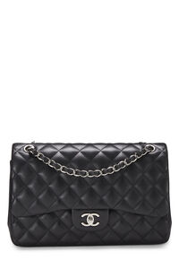 Chanel - Black Quilted Patent Leather New Classic Double Flap Jumbo