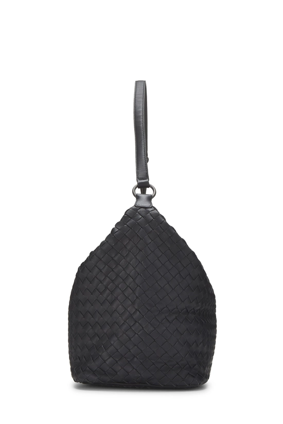 Navy Intrecciato Leather Shoulder Bag, , large image number 2