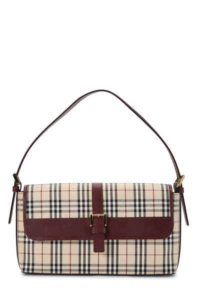 Burberry Burgundy Check Jacquard Canvas Buckle Shoulder Bag
